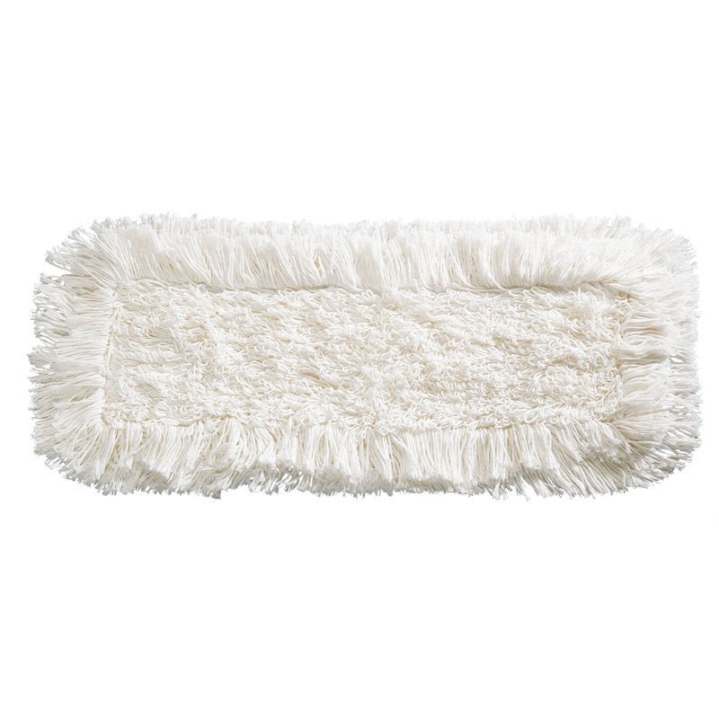 Capul de mop Haug Bürsten KG WISCHBEZUG SUPER-FRANSENMOPP (400mm, 50% poliester/50% bumbac) este un cap de mop dreptunghiular alb cu franjuri groase și centru texturat, ilustrat pe un fundal alb uni.