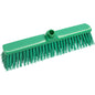 Der GROßRAUMBESEN, HART 400X60X65M von Haug Bürsten KG verfügt über steife, gerade Borsten und ein zentrales Stielloch. Er ist in Grün auf weißem Hintergrund abgebildet und eignet sich ideal zum Kehren großer Flächen.