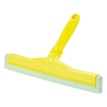 Un raclet manual Haug galben, din cauciuc alimentar cu mâner din plastic și conceput conform standardelor HACCP, de la marca Haug Bürsten KG.