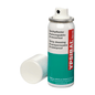 Un spray aerosol Holthaus Ypsibal® Spray, plasture spray - 50 ml de la Holthaus Medical GmbH & Co. KG este prezentat fără capac alb și se sprijină la bază. Textul de pe cutia predominant albă cu secțiuni albastru-verzui și accente roșii indică faptul că este un bandaj spray semipermeabil, impermeabil, respirabil pentru tăieturi și zgârieturi.