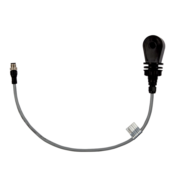 Imaginea prezintă o sondă de conductivitate inductivă Johannes Kiehl KG, negru-gri, cu un cablu de 50 cm și un conector pentru montare în rezervorul de apă al unei mașini de spălat vase, pe un fundal alb.