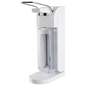 Dozatorul standard de săpun și dezinfectant Johannes Kiehl KG ManoDos (500 ml/1 L) din plastic cu manetă lungă de operare, capac transparent și tavă de picurare pentru sticle dreptunghiulare KIEHL este prezentat pe un fundal alb.