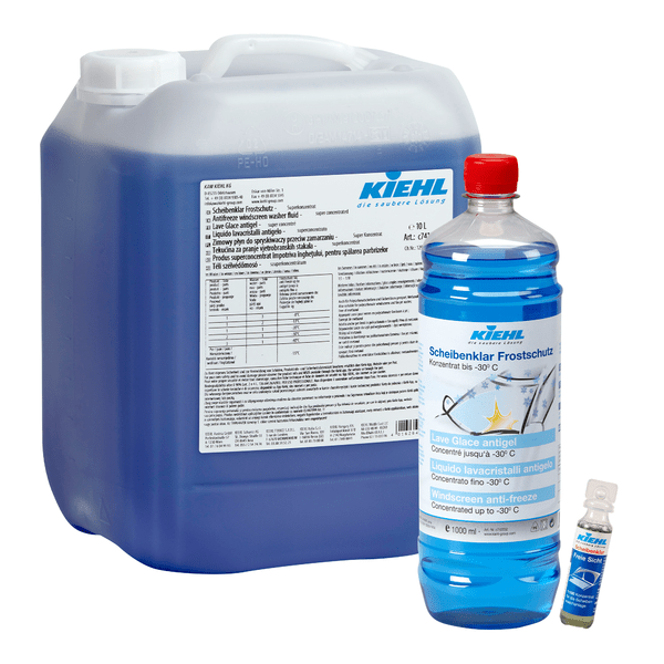 Sticla de 30 ml „Kiehl Scheibenklar 1:100 Sommer Konzentrat” de la Johannes Kiehl KG este ideală pentru curățarea parbrizelor auto și este livrată în cutie cu 200 de sticle.