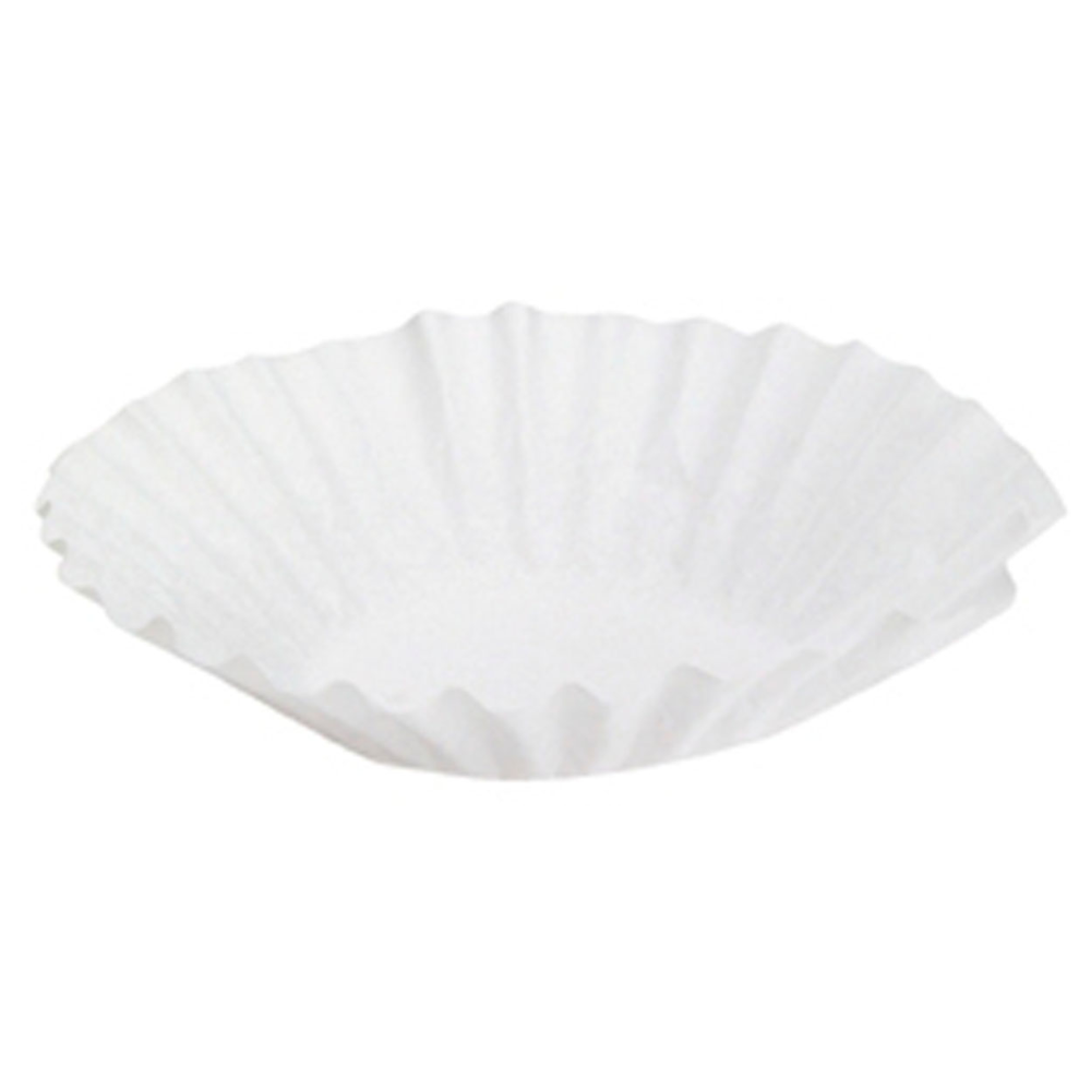 Vor einem schlichten Hintergrund ist ein Duni Kaffeefilter Brewmatic in Weiß, rund mit geriffeltem Rand abgebildet. Geeignet für die professionelle Kaffeezubereitung, ist der Filter leicht erhöht, sodass seine Form und Struktur klar erkennbar sind.