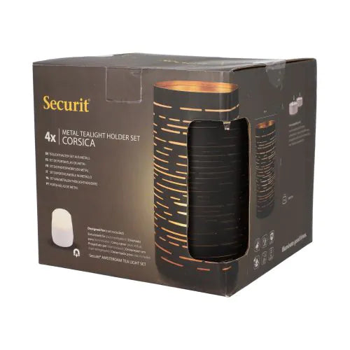 Papstar Suport de lumânare Securit® Ø 8 cm x 15 cm negru/auriu
