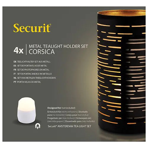 Papstar Suport de lumânare Securit® Ø 8 cm x 15 cm negru/auriu