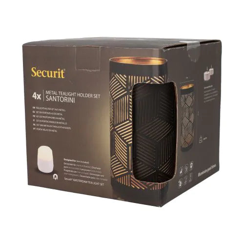 Papstar Suport de lumânare Securit® Ø 8 cm x 15 cm negru/auriu