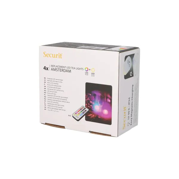 Papstar Pachet de reîncărcare Securit® cu 4 becuri LED Ø 4 cm x 5 cm „Amsterdam” timp de iluminare 12-40 ore