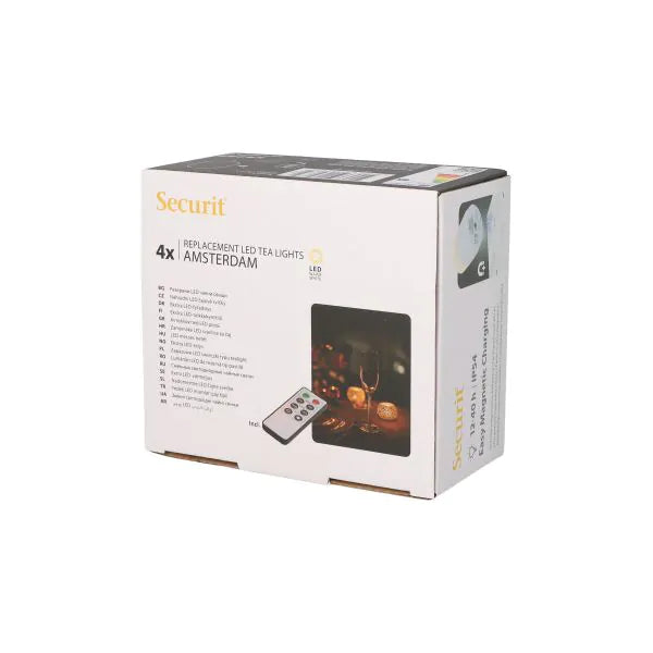 Papstar Pachet de reîncărcare Securit® cu 4 becuri LED Ø 4 cm x 5 cm „Amsterdam” timp de iluminare 12-40 ore