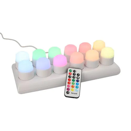 Papstar Securit® 12 LED-uri pentru ceai incl. stație de încărcare Ø 4 cm x 5 cm „Amsterdam” timp de iluminare 12-40 ore