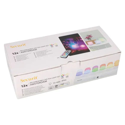 Papstar Securit® 12 LED-uri pentru ceai incl. stație de încărcare Ø 4 cm x 5 cm „Amsterdam” timp de iluminare 12-40 ore