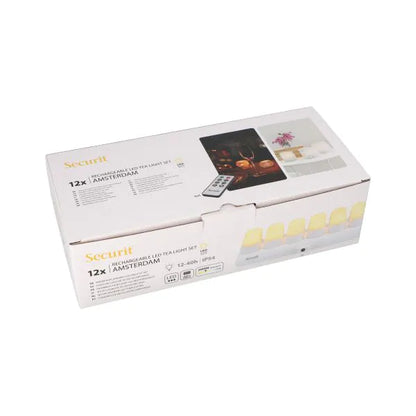 Papstar Securit® 12 LED-uri pentru ceai incl. stație de încărcare Ø 4 cm x 5 cm „Amsterdam” timp de iluminare 12-40 ore