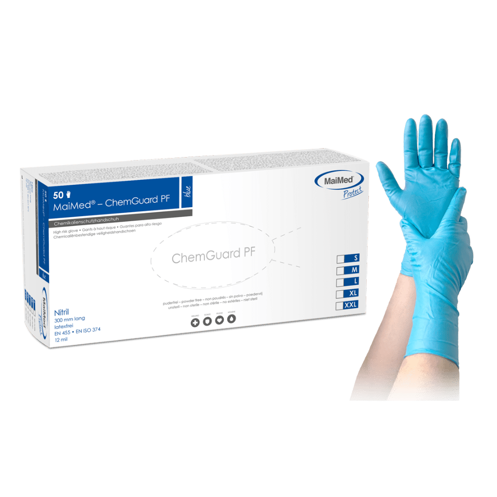 MaiMed-ChemGuard, mănușă de protecție completă din nitril nesterilă, fără pudră, 50 bucăți/cutie
