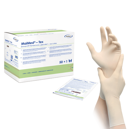 Mănuși chirurgicale MaiMed-Tex sterile, ușor pudrate din latex 50 perechi/cutie