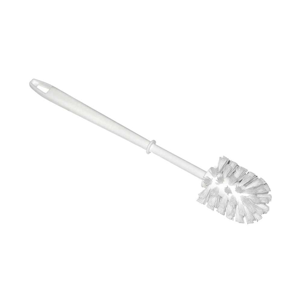 Die Nölle Profi Brush WC-Bürste, Weiß (1 Stück) von Nölle Profi Brush Bürsten- & Pinseltechnik e.K. verfügt über ein weißes Kunststoffdesign mit langem Griff und dichten PPN-Borsten, das vor einem schlichten weißen Hintergrund präsentiert wird.