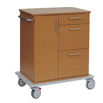 Caruciorul de îngrijire și muncă Novocal dispune de un șasiu robust din plastic complet, două sertare, o ușă cu mânere metalice și laterale și un soclu alb cu patru roți pivotante. Marcă: Novocal. Ambalaj: 1 bucată.