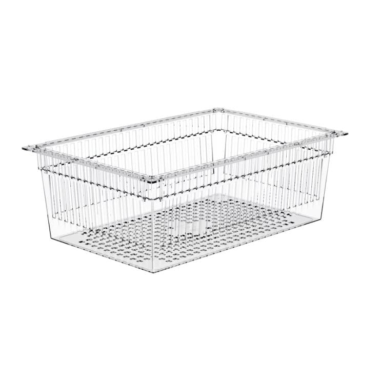 Coșul Novocal PC transparent divizibil (600 x 40 mm) cu fund perforat și opritoare de extragere oferă ventilație și drenaj optim - Ideal pentru depozitarea accesoriilor PC. 1 bucată pe pachet.