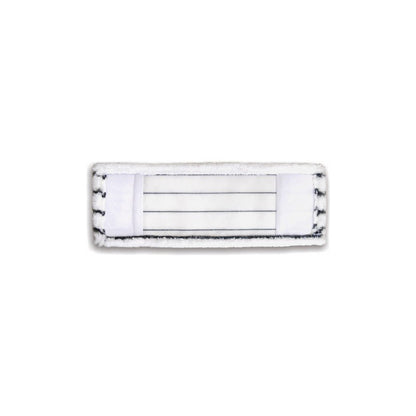 Arcora EXCELLENT HARD MOPP GRAU-WEISS de la Arcora International GmbH este un cap de mop dreptunghiular cu dungi negre și margine de material textil, conceput pentru podele dure, afișat pe un fundal alb simplu.