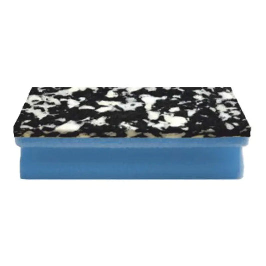 Buretele Arcora PU-PAD (150 x 70 x 45 mm) de la Arcora International GmbH are o bază dreptunghiulară din spumă poliuretanică albastră și o suprafață de frecare cu pete alb-negre, reprezentată pe un fundal alb simplu. Pachet cu 10 bureți.