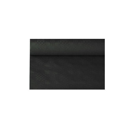 Fața de masă de hârtie cu imprimeu damasc PAPSTAR de la PAPSTAR GmbH este un sul din material întunecat cu un imprimeu damasc discret și un model geometric pe fundal alb, fiind ideală pentru a adăuga eleganță ocaziilor festive.