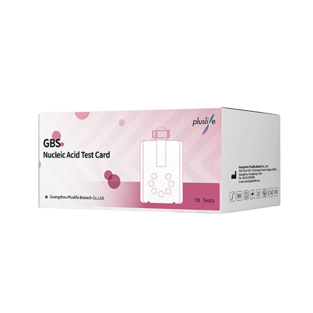 Kiturile de testare Pluslife Streptokokken B de la MedRhein GmbH sunt livrate într-o cutie roz-albă, care oferă o detectare rapidă in vitro pentru streptococii din grupa B, conține 10 teste și este fabricată de Guangzhou Pluslife Biotech Co., Ltd.