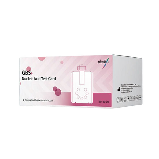 Kiturile de testare Pluslife pentru streptococi de grupul B, produse de MedRhein GmbH, sunt livrate într-o cutie roz-albă, care permite detectarea rapidă in vitro a streptococilor de grupul B, conține 10 teste și este fabricată de Guangzhou Pluslife Biotech Co., Ltd.