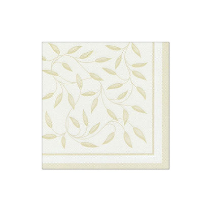 Șervețelele PAPSTAR „ROYAL Collection“ de la PAPSTAR GmbH, în format 40 cm x 40 cm cu 1/4 pliere, au o bordură verde deschis cu frunze bej delicate și vrejuri pe un fundal crem, completând perfect decorul mesei dvs.