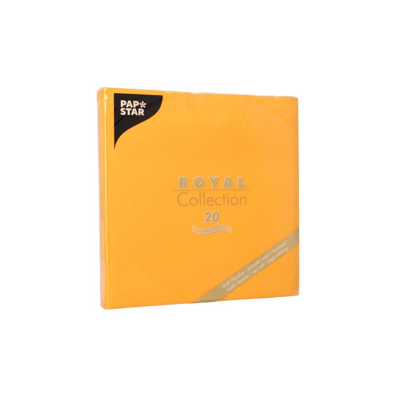Pachet de 20 de șervețele de hârtie portocalii cu inscripția „ROYAL Collection“ ale PAPSTAR GmbH, ideal pentru a îmbunătăți decorul mesei dumneavoastră.
