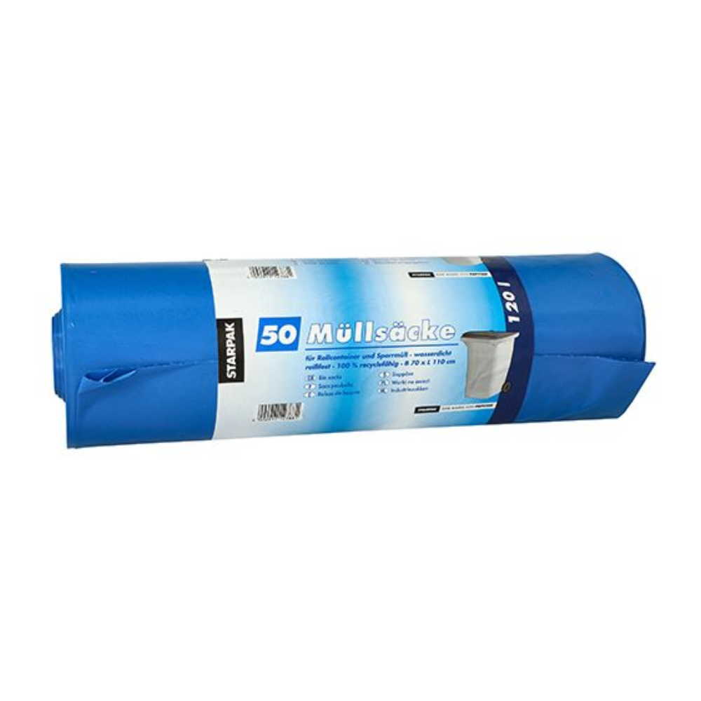 Saci de gunoi Starpak 50, LDPE 120 l 110 cm x 70 cm, vin într-un ambalaj robust albastru-alb. Acești saci de gunoi de la Starpak sunt fabricați din LDPE și pot conține până la 120 de litri pentru o eliminare fiabilă a deșeurilor.