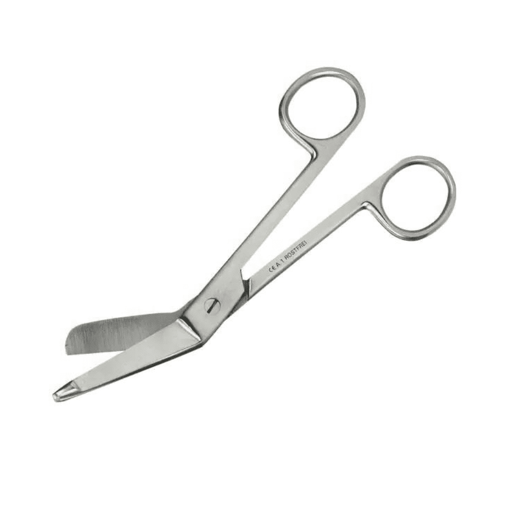 O foarfecă de bandaj Lister de la Servoprax GmbH cu lame din oțel inoxidabil și mânere rotunde. Această foarfecă de bandaj sterilă este echipată pentru tăiere sigură cu un vârf bont pe o lamă și este ideală pentru utilizarea precisă și igienică în diverse medii medicale.