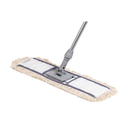 Mopul de praf Vileda Professional Classic de la Vileda GmbH este un mop de curățare umedă de 60 cm lungime cu mâner lung și cap plat, dreptunghiular. Dispune de un pad alb cu franjuri bej și este conectat printr-o balama gri. Ideal pentru ștergerea eficientă a prafului, se prezintă pe un fundal alb.