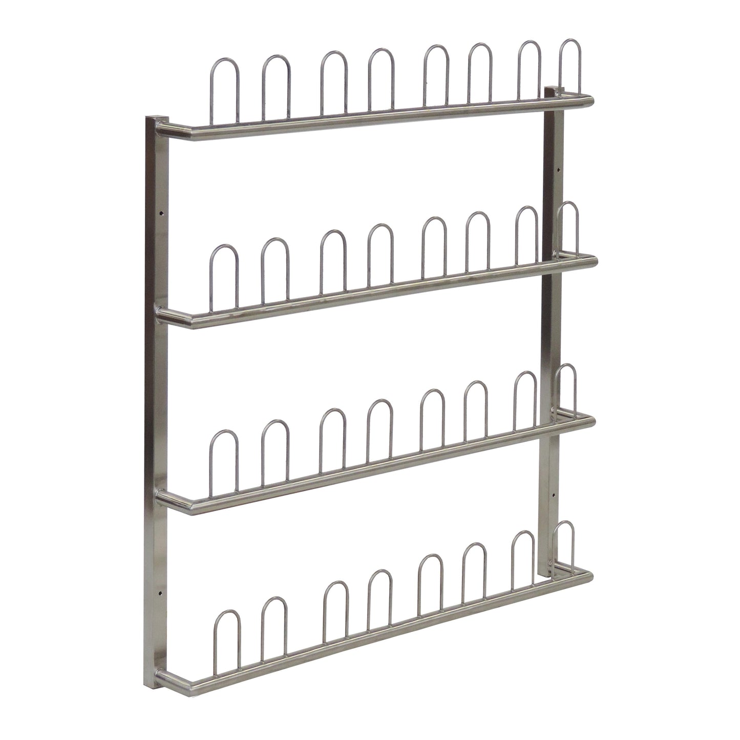 Raftul de perete dreptunghiular Novocal din oțel inoxidabil oferă spațiu pentru 16 perechi de pantofi de operație și este ideal pentru depozitare în instituții medicale. Dimensiuni: vezi ambalajul (1 bucată).
