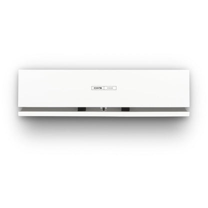 Panoul frontal CWS pentru distribuitorul de parfumuri Air Bar este un panou de perete simplu, alb, dreptunghiular, cu un logo CWS mic în mijloc și o deschidere vizibilă de aer în partea de jos, care reflectă un design modern.