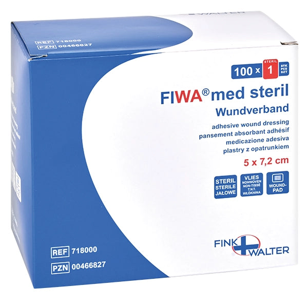 FIWA med pansament steril pentru rană fleece 5 x 7,2 cm | Pachet (100 bucăți)