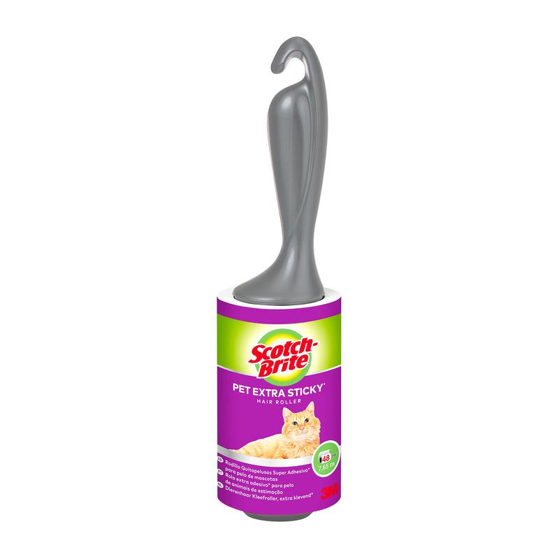 Rollerul pentru părul de animale Scotch-Brite™ Pet Extra Sticky* de la 3M Deutschland GmbH îndepărtează eficient părul de animale și dispune de un roller extra lipicios, precum și de 48 de foi per pachet.