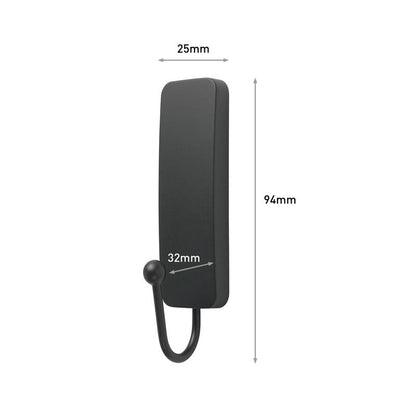 Cârligul Command™ mat negru de dimensiuni medii (17034B) de la 3M Deutschland GmbH are o placă de bază dreptunghiulară (94x25mm), cu un cârlig care iese 32mm - ideal ca cârlig de perete fără găurire pentru montare ușoară și fără urme.