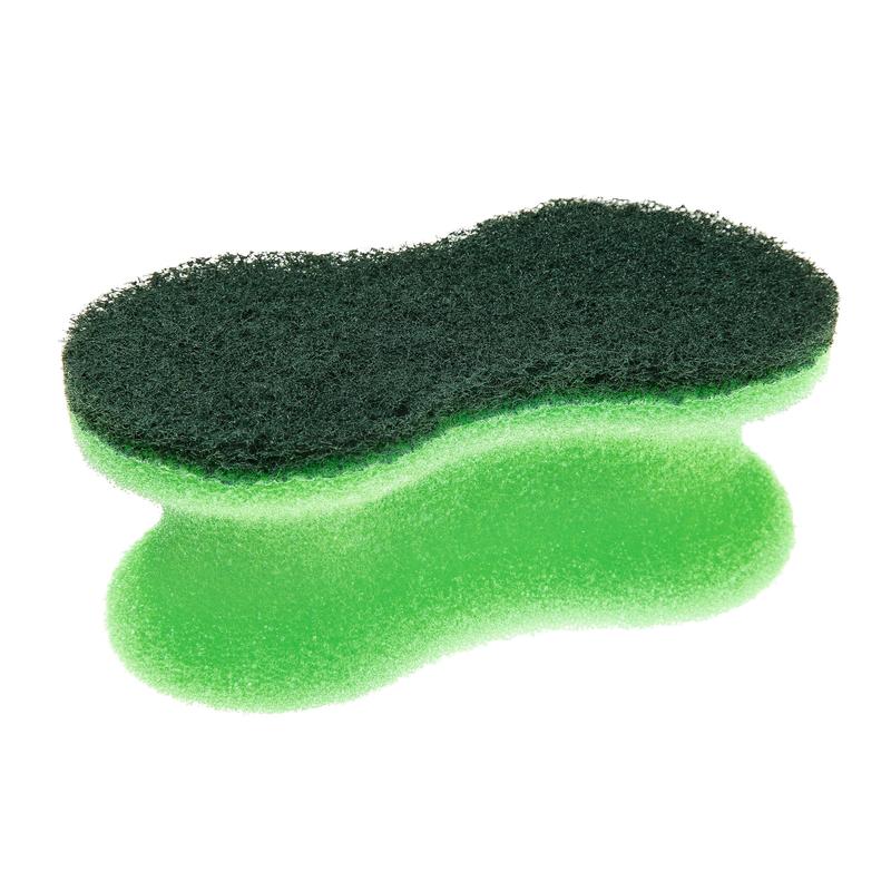 O imagine de aproape a buretelui de curățare Scotch-Brite® Classic de la 3M Deutschland GmbH cu un burete verde și un burete abraziv verde închis, izolat pe un fundal alb.