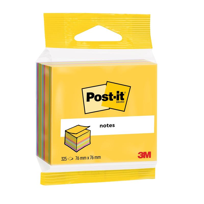 Un pachet de note Post-it® Notes cub de la 3M Deutschland GmbH, 76 x 76 mm, 450 foi per bloc, sortate pe culori și certificat PEFC.