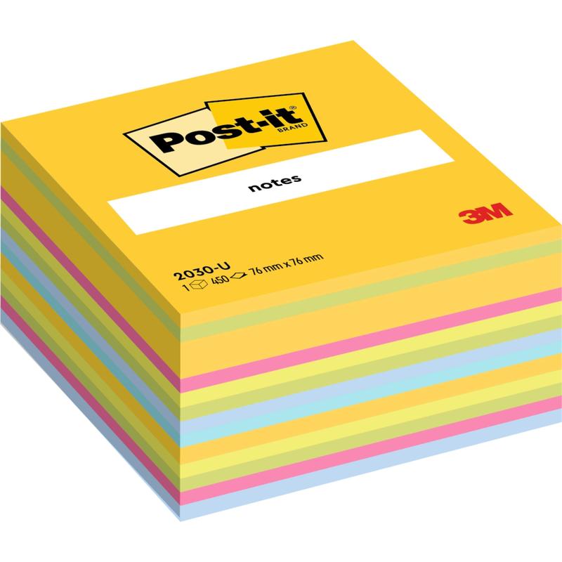 Un cub de notițe Post-it®, culori ultra (76x76 mm, 450 foi, 1 bloc), de la 3M Deutschland GmbH, are o copertă galbenă cu logo-ul Post-it - ideal ca bloc de notițe colorat. 100% certificat PEFC (SGSCH-PEFC-COC-110078).
