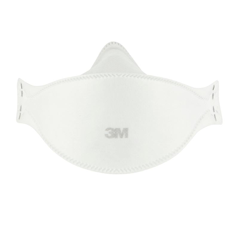 Masca de particule confort 3M™ Aura™ 9320+ FFP2, fără supapă, de la 3M Deutschland GmbH este vizibilă pe un fundal alb. Masca plată, conturată, prezintă logo-ul 3M în centru. Ambalaj: 1 bucată (disponibil și în pachet de 3).