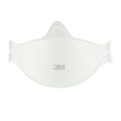 Masca de particule confort 3M™ Aura™ 9320+ FFP2, fără supapă, de la 3M Deutschland GmbH este vizibilă pe un fundal alb. Masca plată, conturată, prezintă logo-ul 3M în centru. Ambalaj: 1 bucată (disponibil și în pachet de 3).