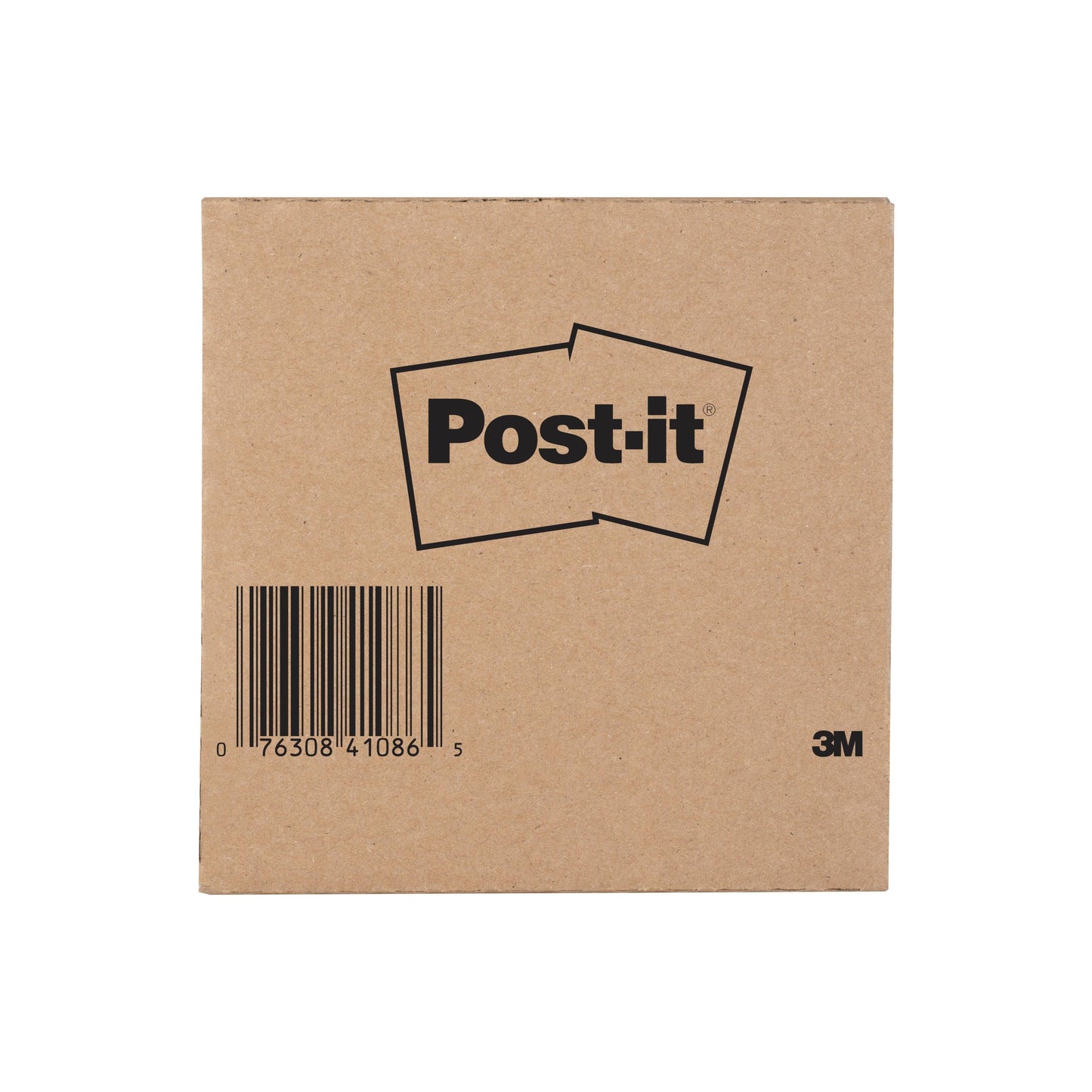 O cutie de carton maro cu logo-ul Post-it și 3M și cod de bare pe față conține 12 blocuri de Post-it® Transparent Notes cu câte 36 de foi (73 mm x 73 mm) de la 3M Deutschland GmbH. Fundal alb.