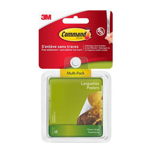 Un pachet avantajos Command™ Poster-Strips (17024-VP) de la 3M Deutschland GmbH conține 48 de benzi adezive pentru fixarea posterelor fără găurire, cu ambalaj multicolor și inscripționare în franceză-engleză.