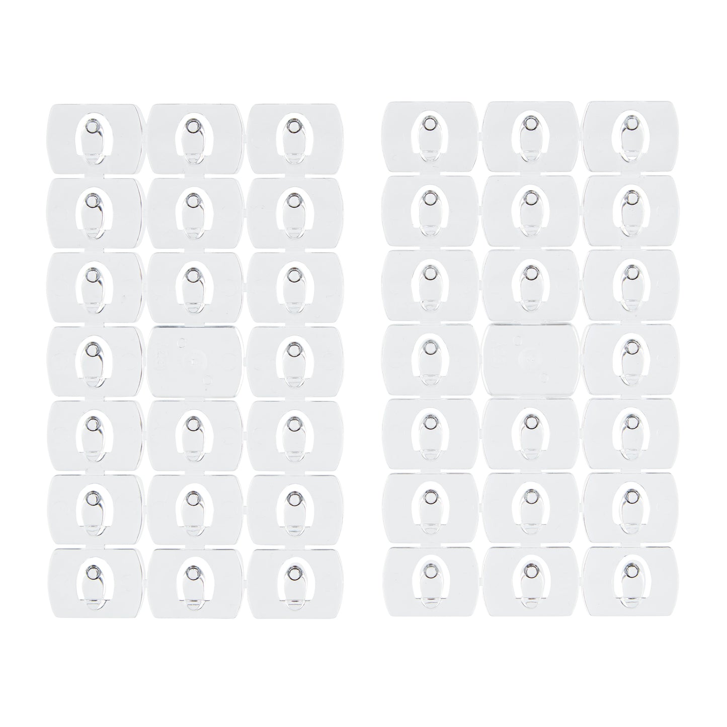 Zwei Packungen mit 24 Command™ Dekorations-Clips, transparent mit transparenten Streifen, von 3M Deutschland GmbH, dargestellt in einem Gittermuster auf weißem Hintergrund.