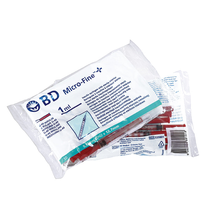 Seringă de insulină Micro-Fine Plus U40 cu canulă, 1ml, 0,33 x 12,7 mm | Pachet (100 bucăți)