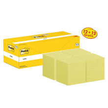 Note Post-it®, Galben, 76 mm x 76 mm, Promoție, 100 coli/Bloc, 12 Pad + 12 gratuit/Pachet, Ambalaj din carton, 100% PEFC, SGSCH-PEFC-COC-110078 | Pachet (24 bucăți)