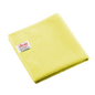 Cârpă pliată din microfibră Vileda Professional r-MicroTuff Swift, de culoare galbenă, cu etichetă albă cusută.