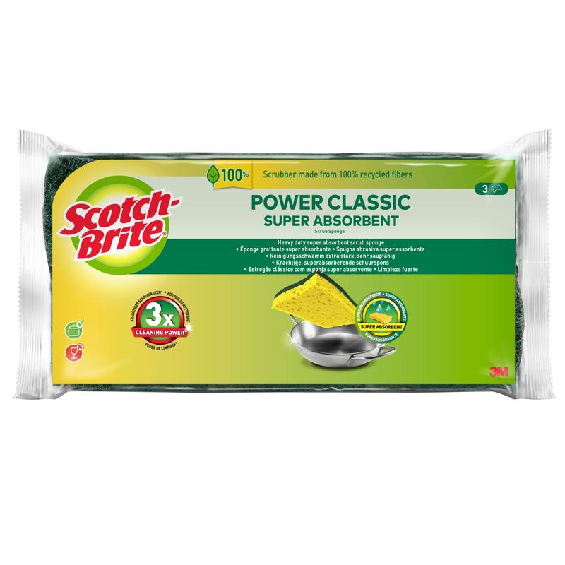 Burete din fibră naturală Scotch-Brite® cu perete de curățat reciclat, 3 per pachet | Pachet (3 bucăți)
