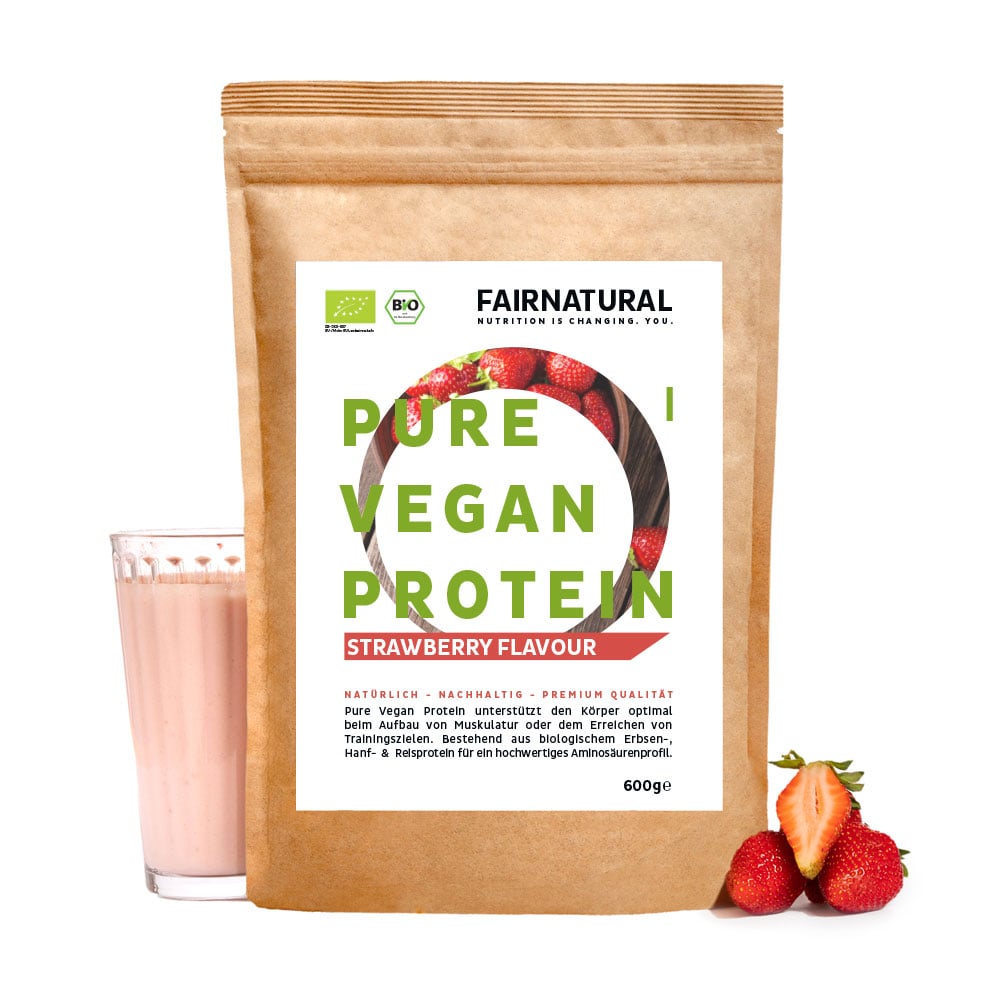 Pudră proteică vegană organică căpșuni fără soia