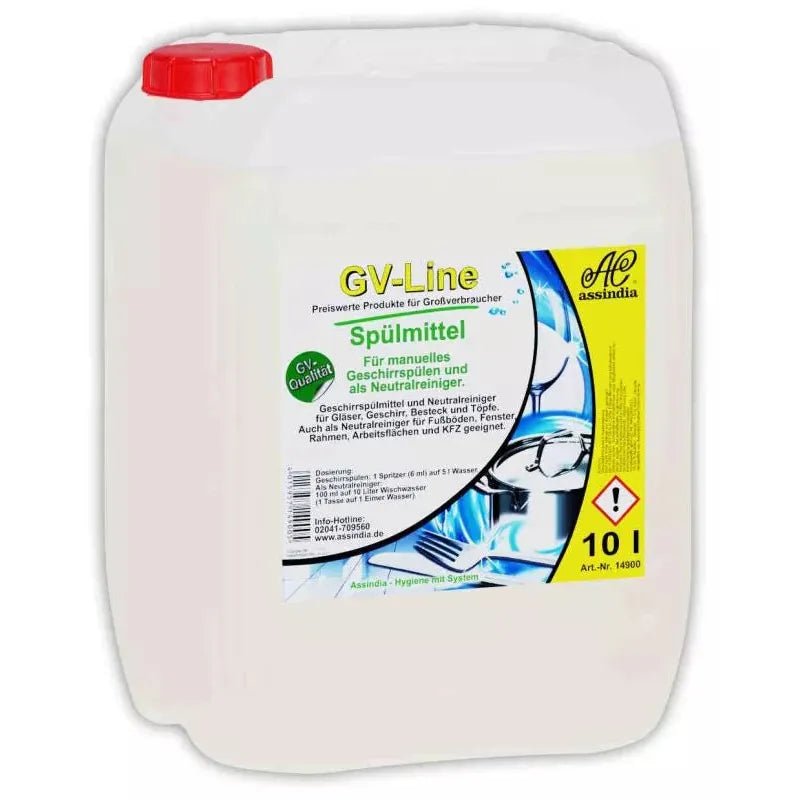 Un recipient din plastic de 10 litri de la GastroPower GV Detergent de vase de la Abena Re-Seller GmbH, conceput pentru spălarea manuală a vaselor și curățare - ideal ca detergent profesional pentru vase. Livrat ca un pachet (1x10L).